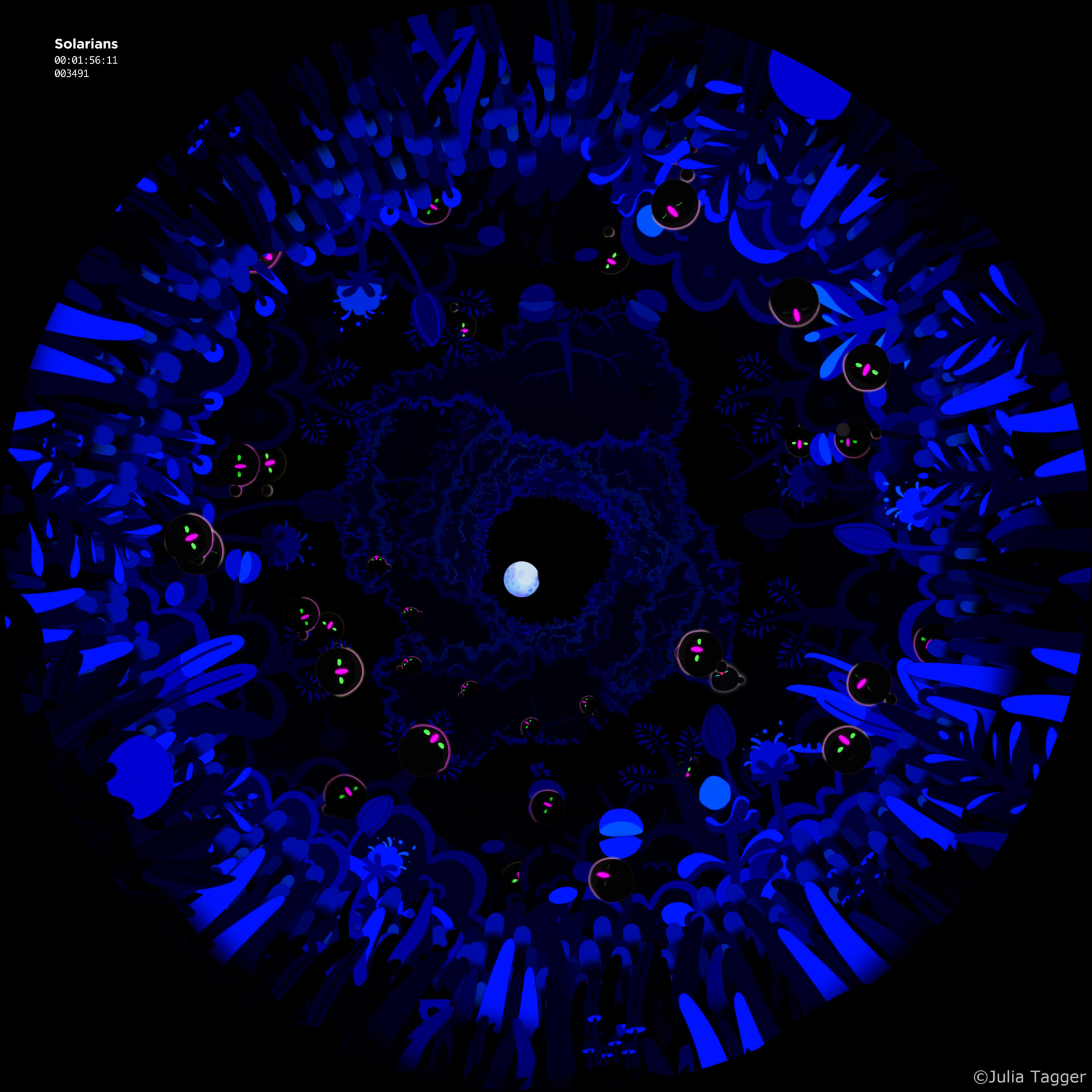 CGアニメーションの技術を使って星を再現したり、げっしょく、ジュウリョクハなど宇宙科学に関する発見を描いているファンタスティックな写真